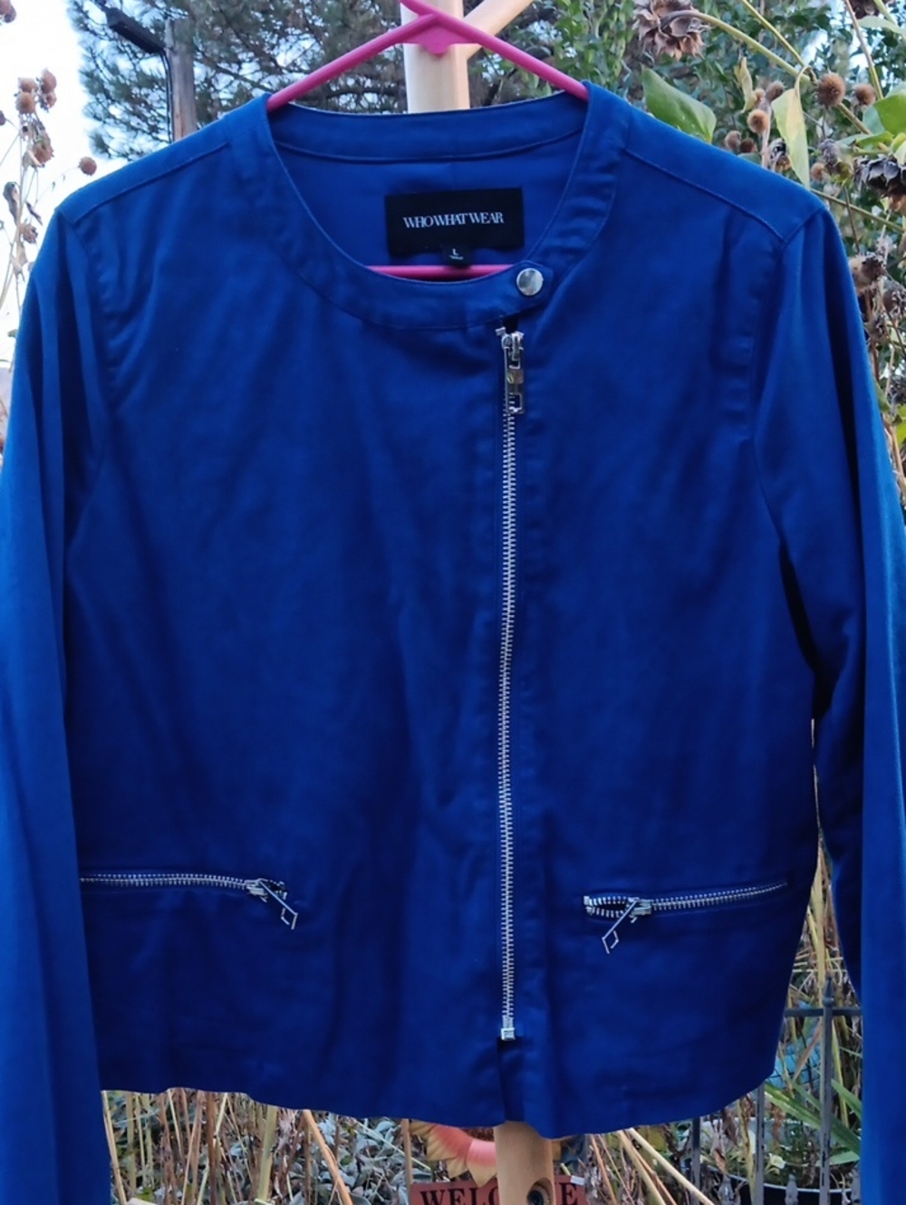 Who What Wear Royal Blue Asymmetric Zip Bomber Jacket